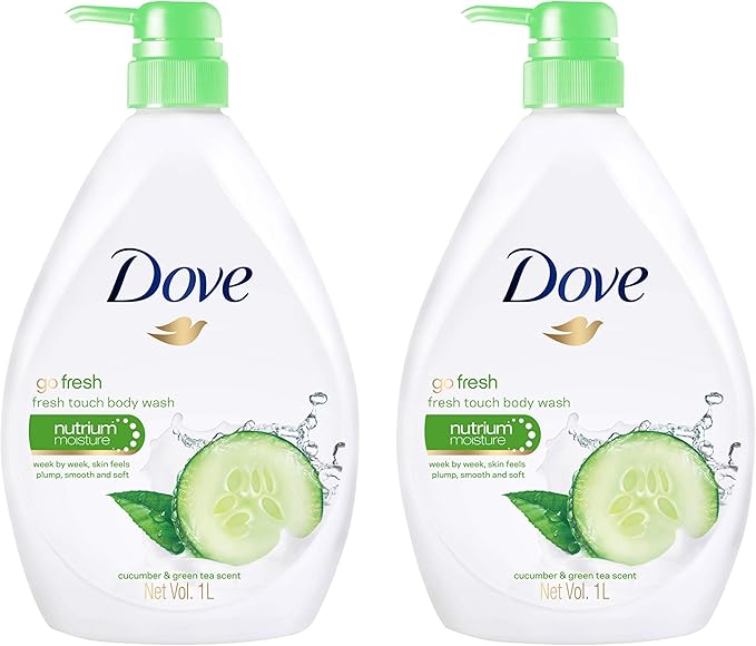 دوف من+كير غسول الجسم من Dove Men+Care Go Fresh Nutrishing Body، خيار وأخضر - 33.8 أونصة سائلة / 1 لتر × عبوتين - Image 2